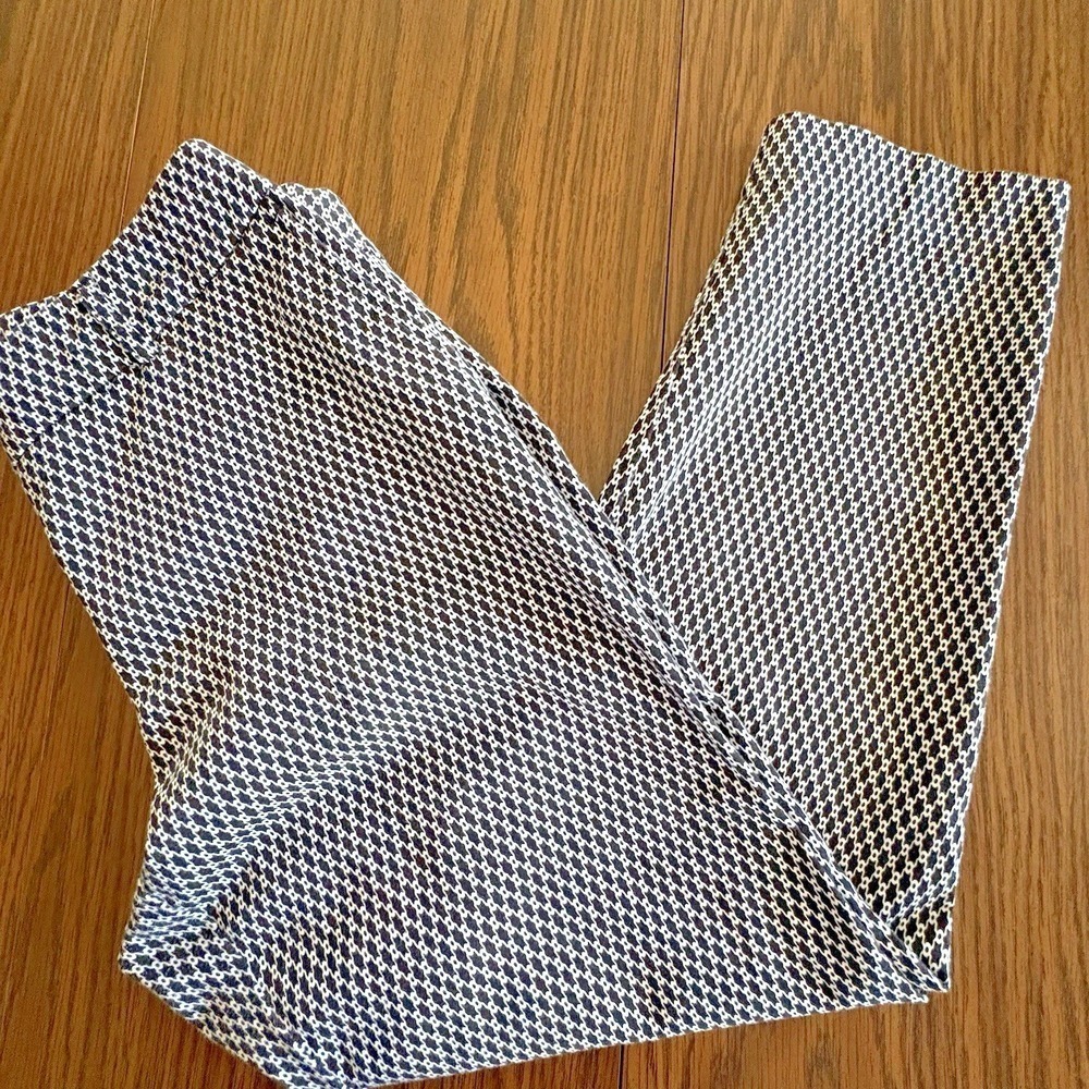 Women Size 10 Black White Geometric Dress Pants George Career Ankle Stretch EUC